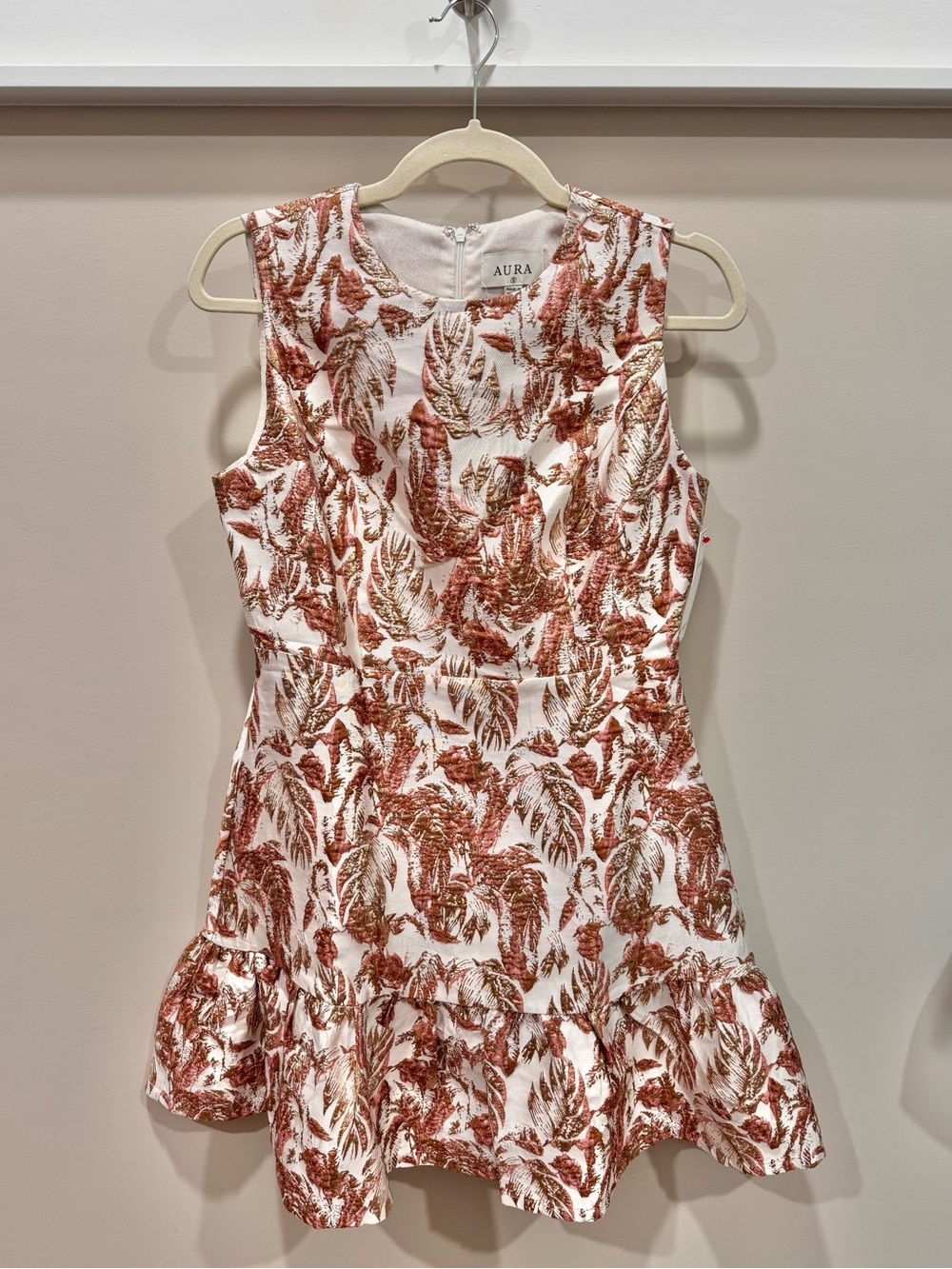 NWT Aura Pink Dress with Copper Leaf Motif